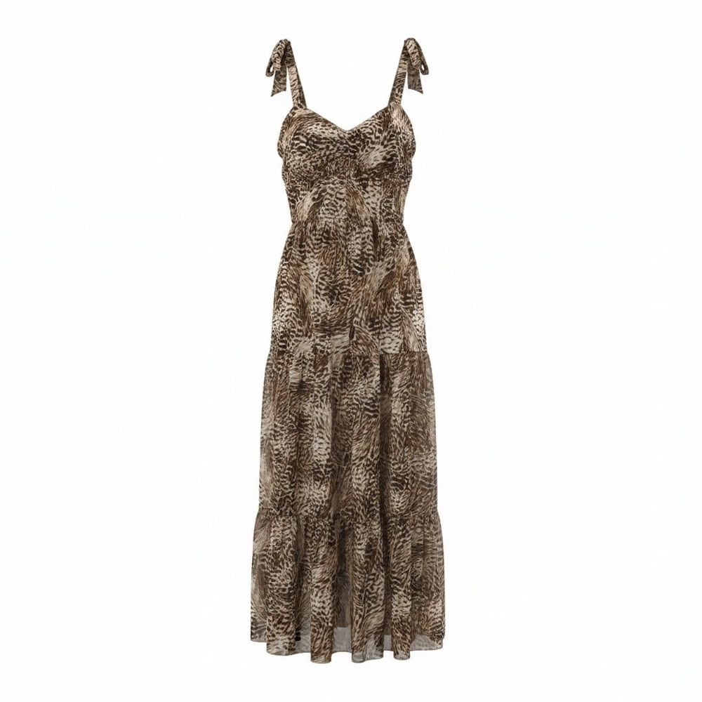 Express Animal Print Long Strappy Dress with Cream Lining